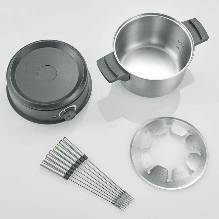 Severin FO2473 Elektrisches Fondue für 8 Personen mit abnehmbarem Topf aus Edelstahl, inkl. Spritzsc