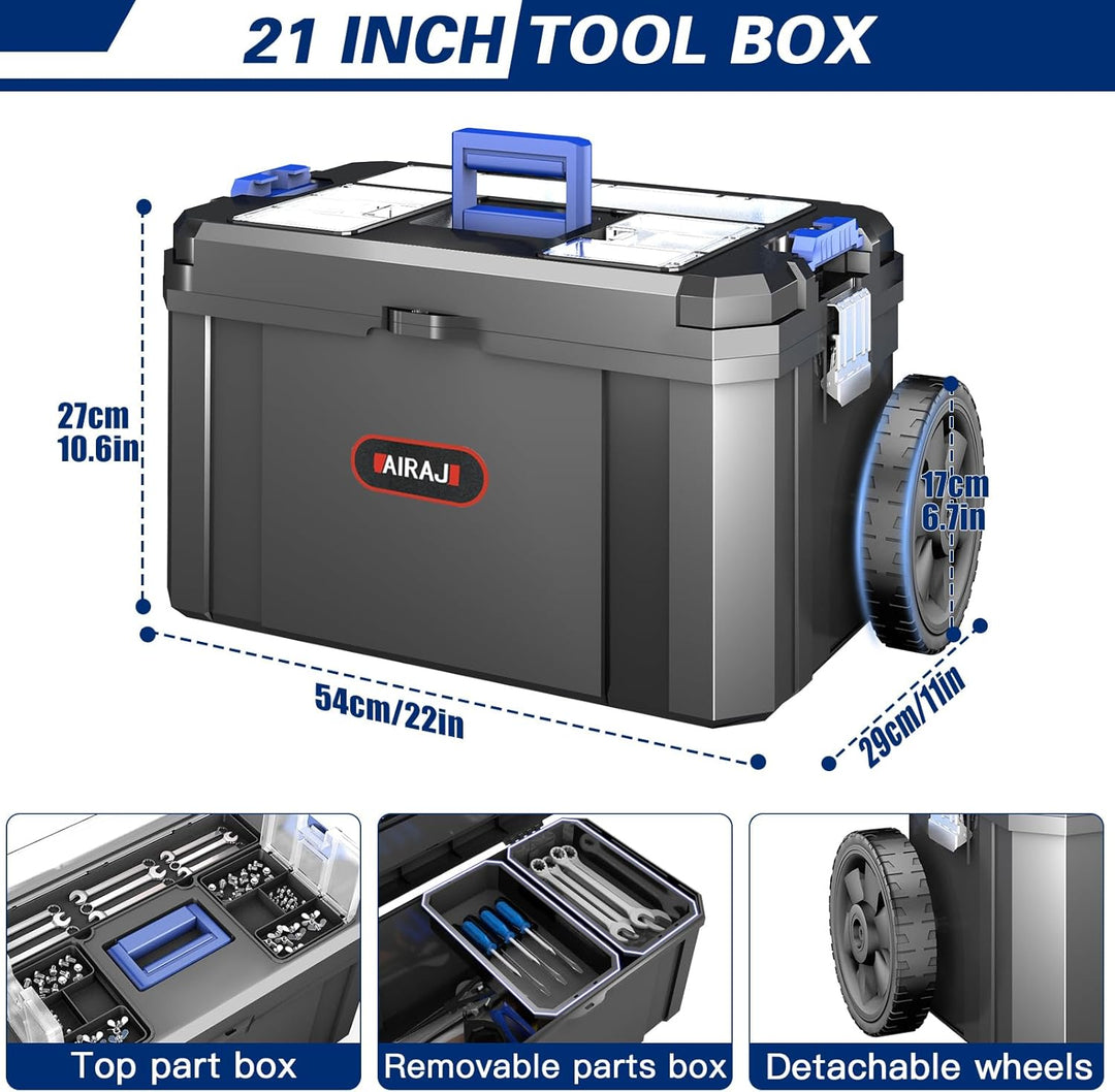 3-in-1 Werkzeugkoffer mit Rollen,Modularer Werkzeugkoffer Leer,Stapelbarer Werkzeugkiste,Oberteil mi