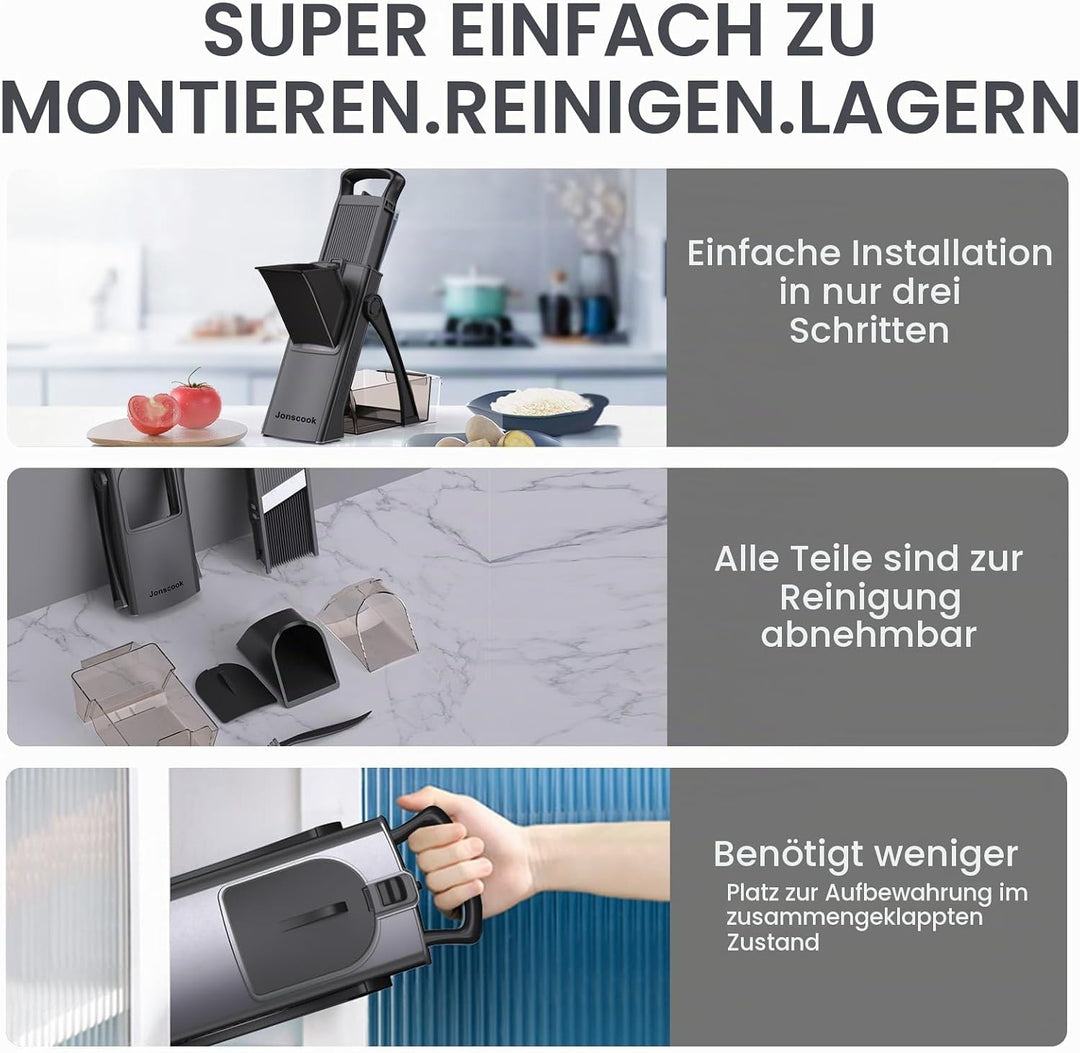 All-in-1 Update Sicherer Mandolinenschneider für die Küche, Zerkleinerer, Gemüseschneider mit grösse