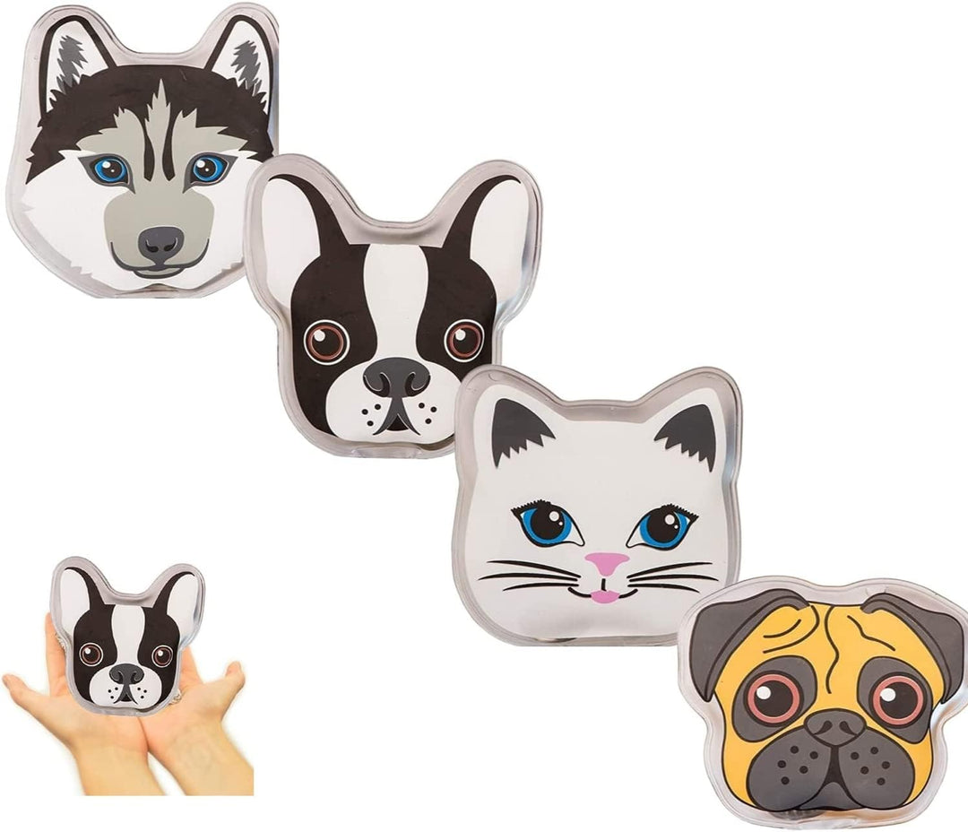 4X Taschenwärmer in 4 Hund & Katze-Motiv - Handwärmer wiederverwendbar - Für Kinder - Wärmepads zum