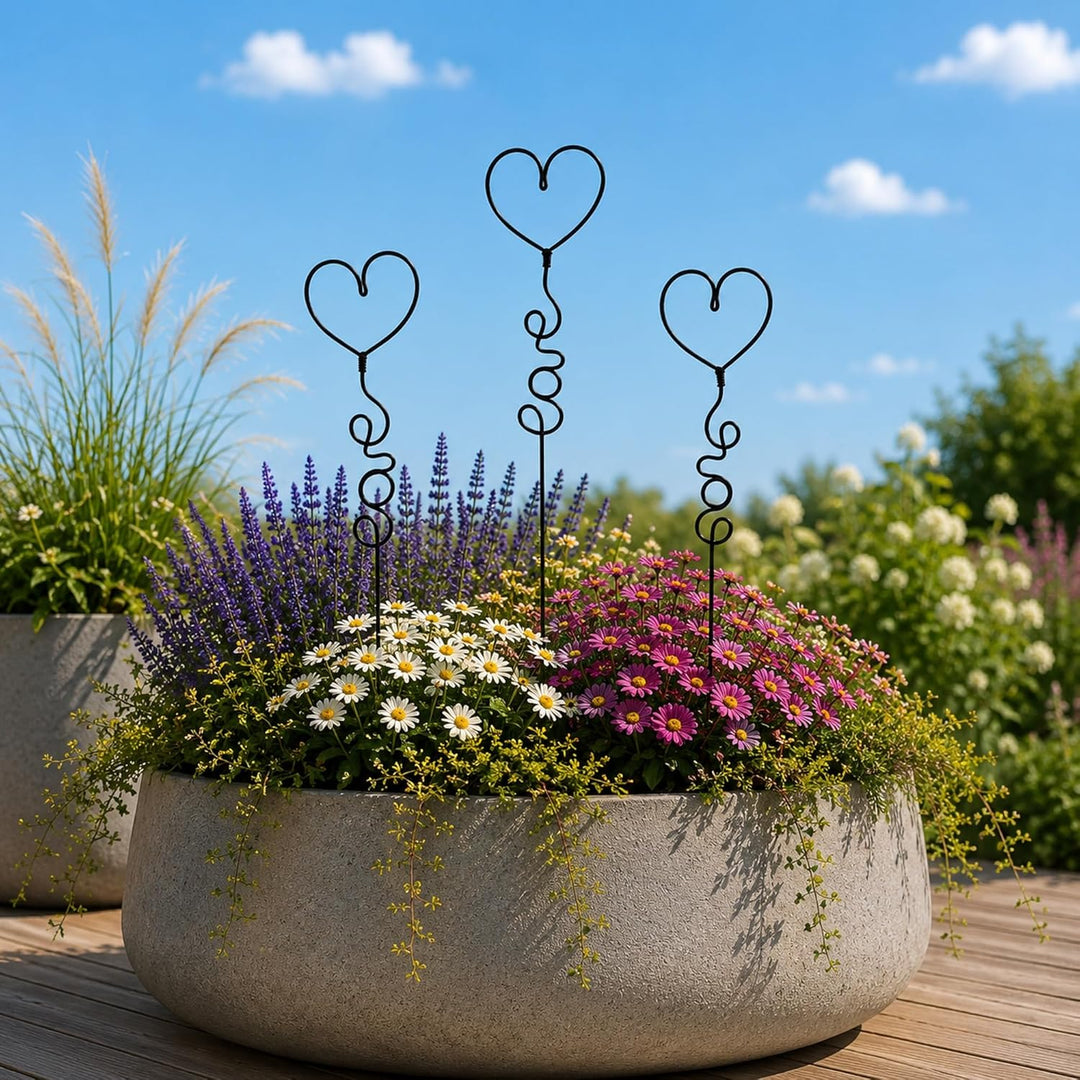 UNUS Gartenstecker Set Herzen klein 3er Set aus schwarzem Metall wetterfeste Deko für Balkon, Beet o