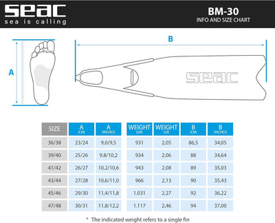 Seac BM30, Lange Freitauchflossen mit Blatt der neuen Generation 36/38, 36/38