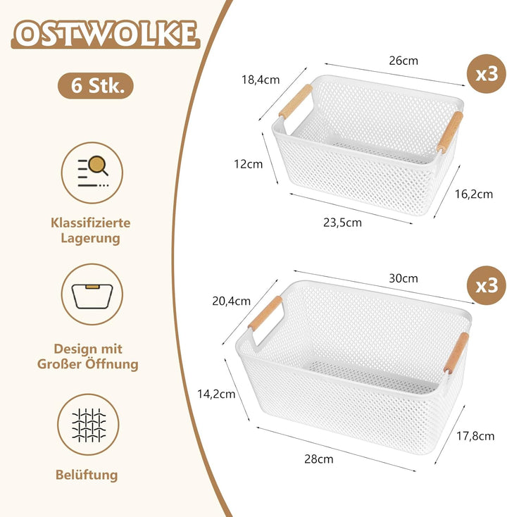 6 Stück Aufbewahrungsbox Weiss, Kunststoff Aufbewahrungskorb ohne Deckel, Atmungsaktiv Aufbewahrungs