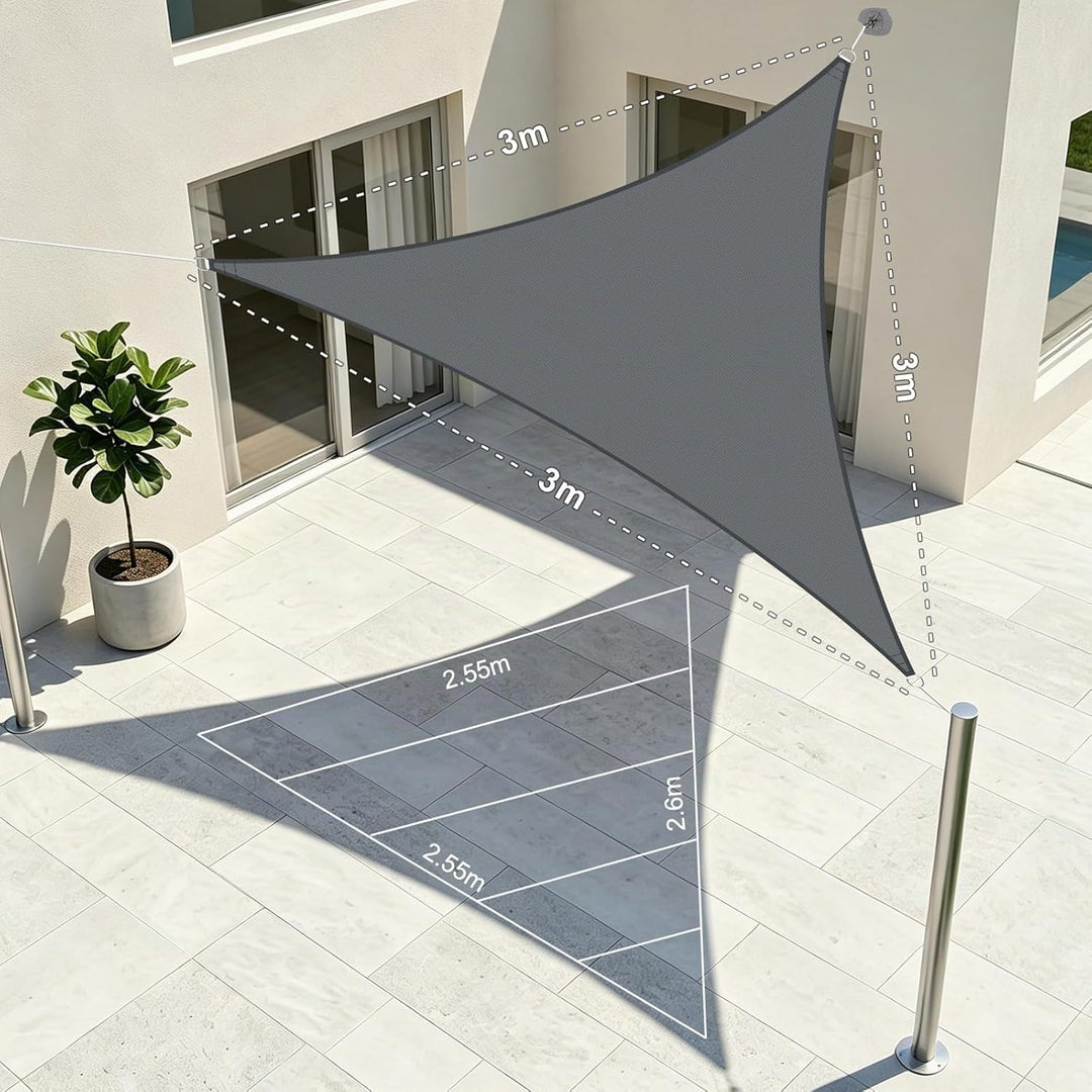 LOVE STORY Sonnensegel Dreieckig 3x3x3m Wasserdicht Segeltuch Sonnenschutz Windschutz PES mit 95% UV