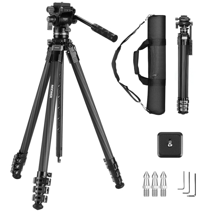 NEEWER 60,4" Reisestativ aus Carbonfaser mit abnehmbarem gedämpftem Fluidkopf, leichtes Video Kamera