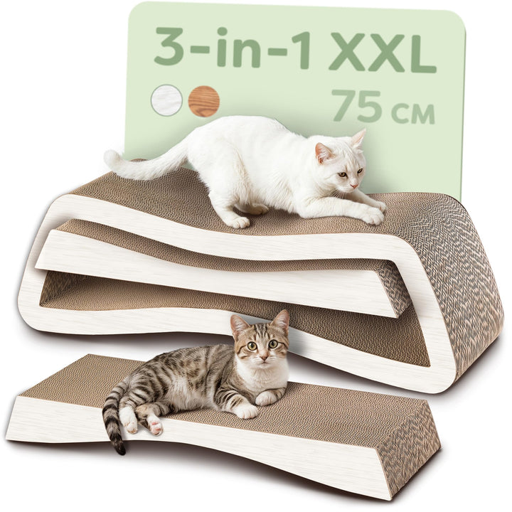 Kratzmöbel Kratzbrett Katze 3-teilig XXL 75cm – Besonders Kratzfeste Kratzpappe zur Krallenpflege –