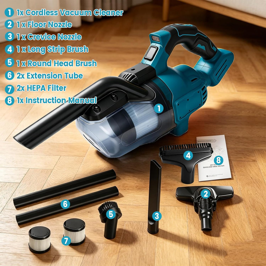 Akku-Handstaubsauger kompatibel mit Makita 18V, 16000Pa, mit 4 Düsen und 0,75-Liter-Staubbehälter fü