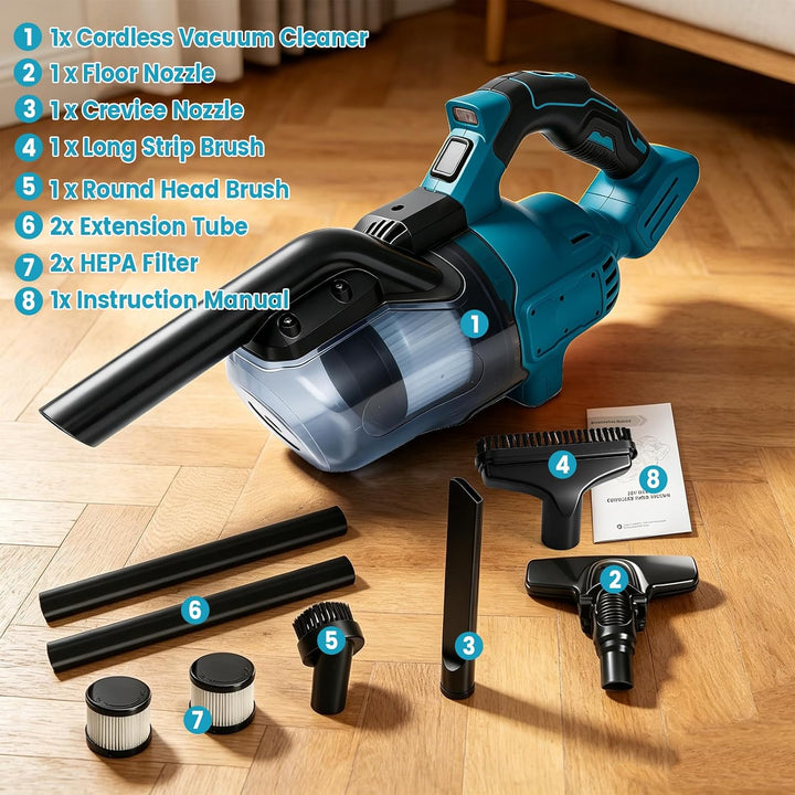 Akku-Handstaubsauger kompatibel mit Makita 18V, 16000Pa, mit 4 Düsen und 0,75-Liter-Staubbehälter fü