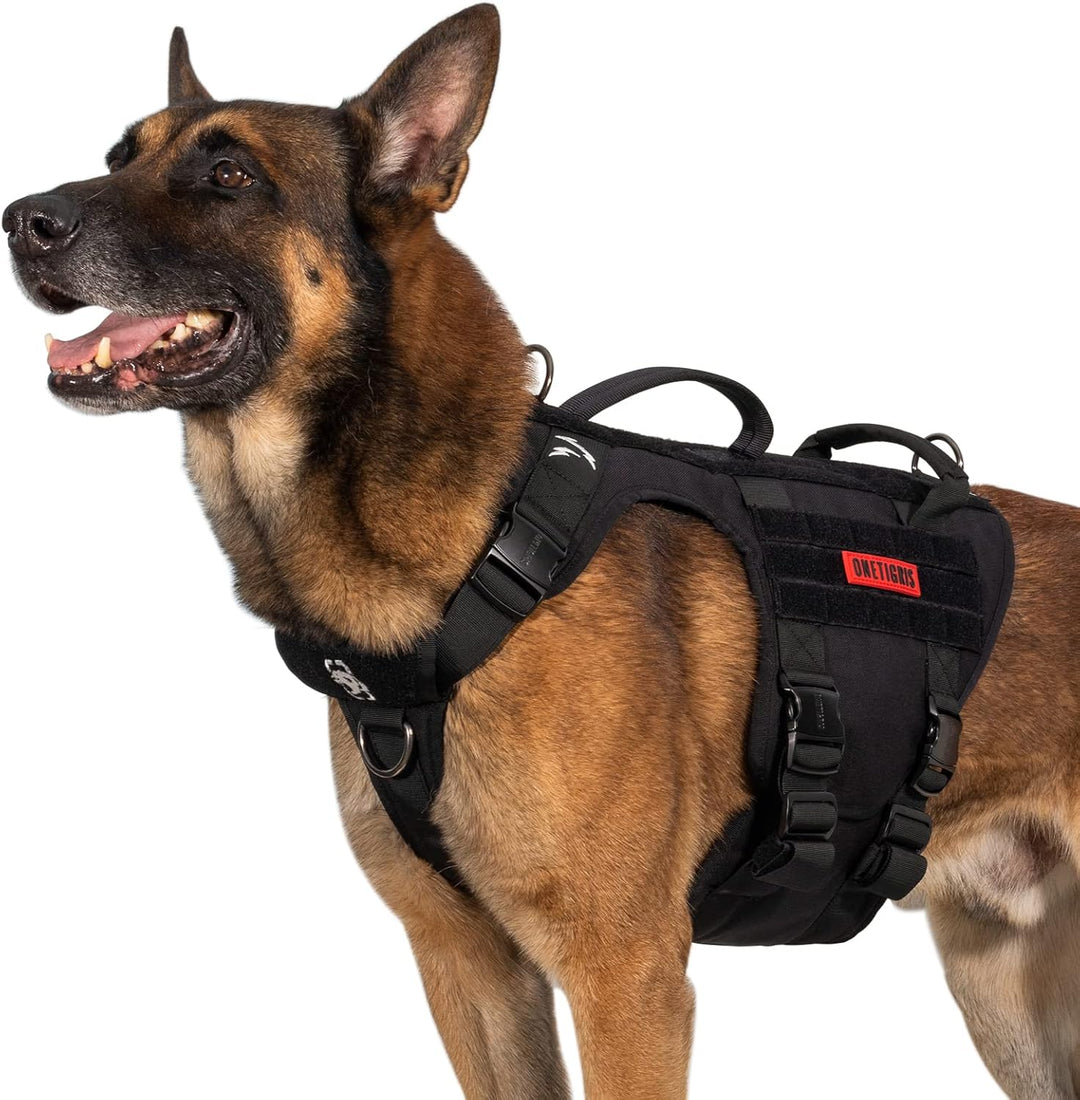 OneTigris Hundegeschirr, Metall Taktisches Geschirr Hunde Brustgeschirr mit 2 Komfort-Griffe, 3 Edel
