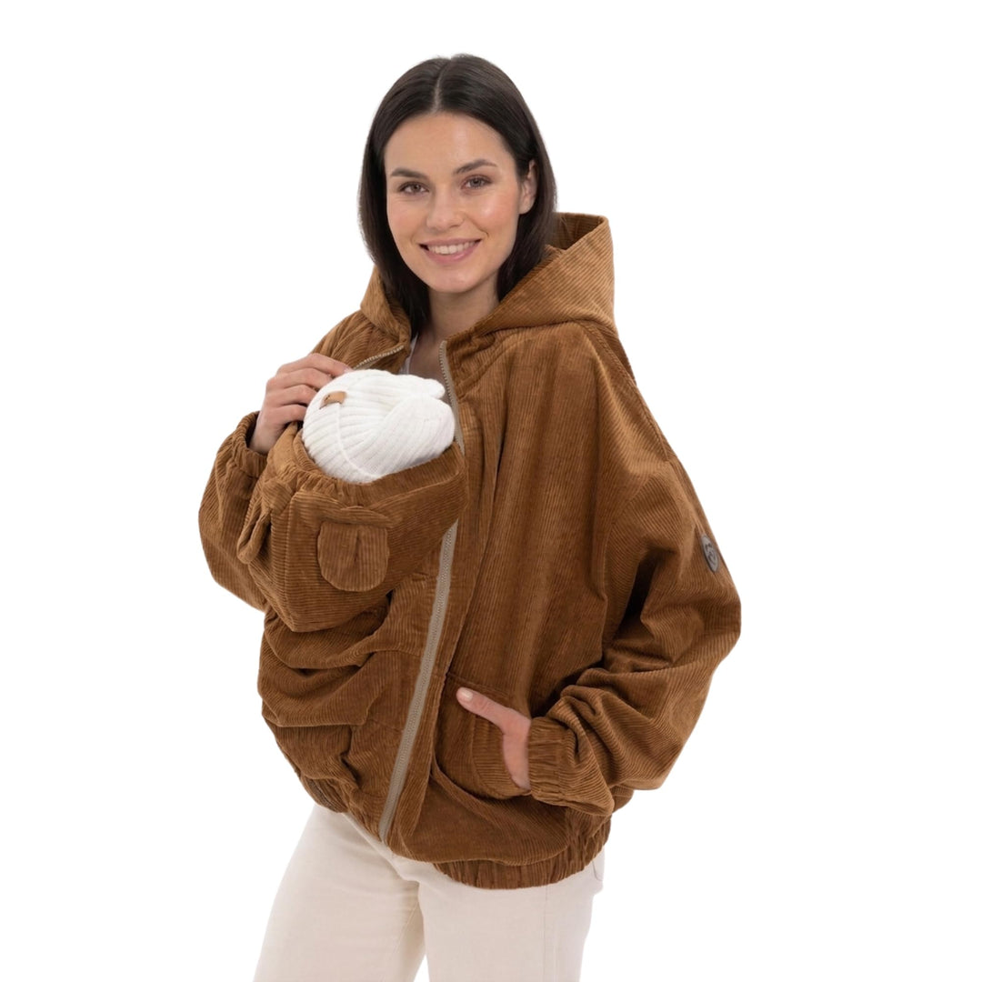 fun2bemum Cordjacke 3 in 1 Tragejacke Baby Umstandsjacke Oversize Herbstjacke für Mama mit Babytrage