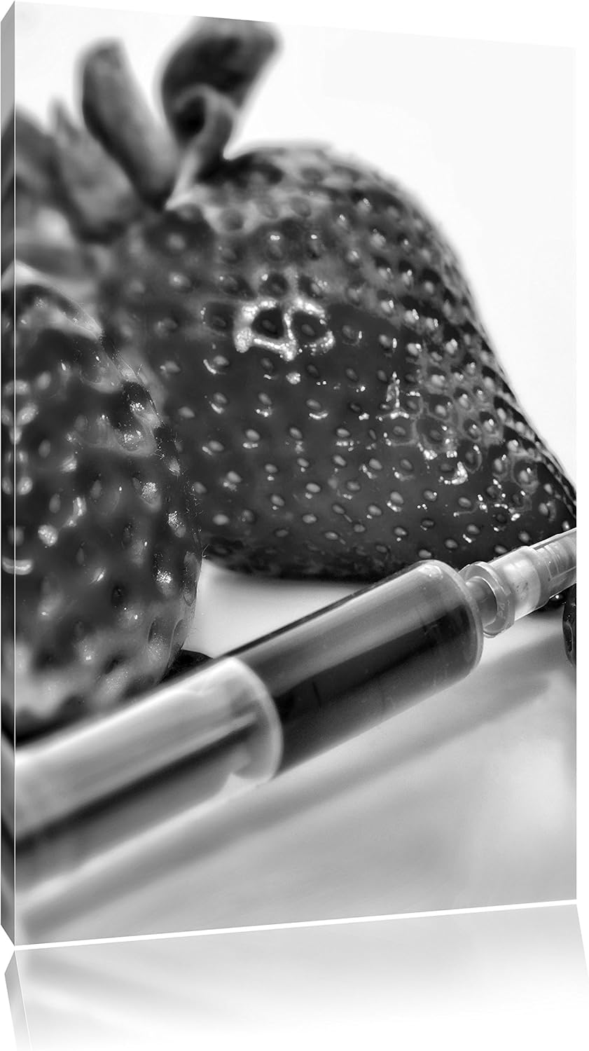 Pixxprint Erdbeeren mit Lebensmittelfarbe als Leinwandbild | Grösse: 100x70 cm | Wandbild| Kunstdruc