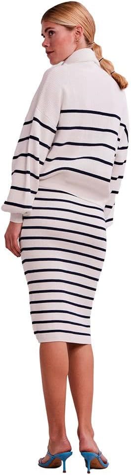 YAS Damen Yasdeli Ls Zip Knit S. Noos Pullover M Star White/Stripes:navy Blazer, M Star White/Stripe