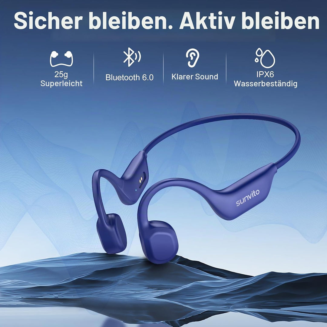Knochenschall Kopfhörer Bluetooth 6.0, offene Bluetooth-Funkkopfhörer für Sport, wasserdichte, leich