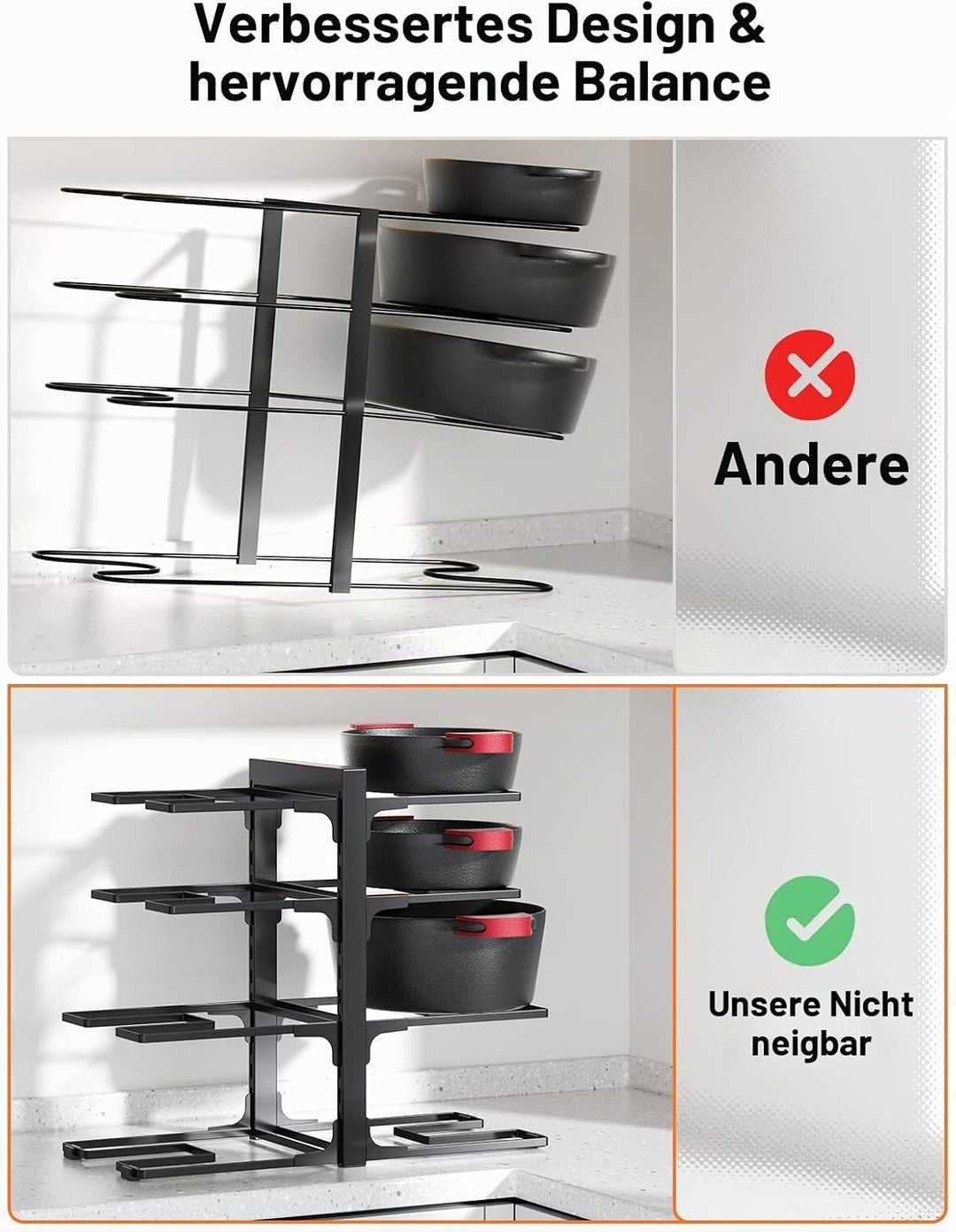 MUDEELA Topf- und Pfannen-Organizer – 8-fach verstellbar (Höhe 40 cm), robust & schwarz | Profession
