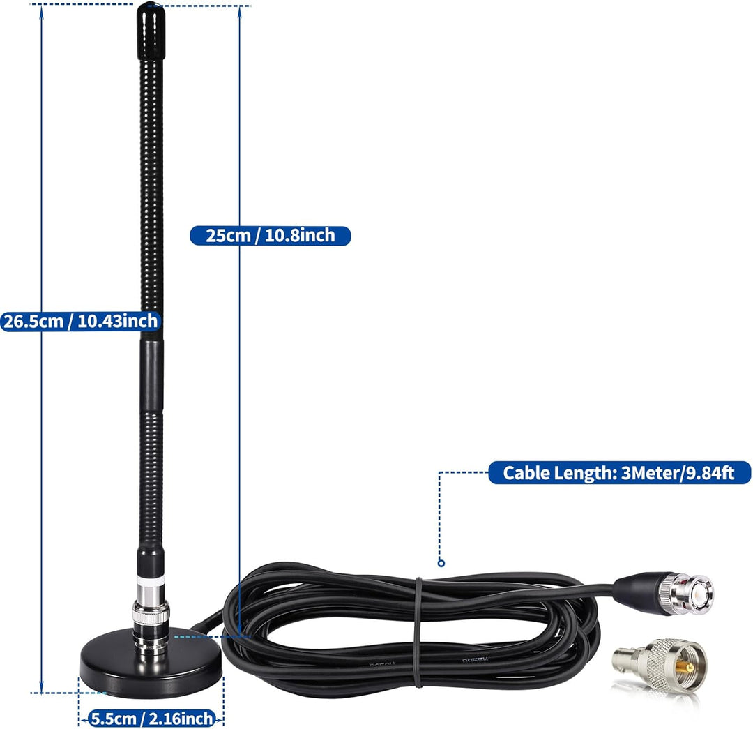 Bingfu CB Antenne 27-MHz CB-Radioantenne BNC PL259 Soft Whip Magnetfuss Antenne Kompatibel mit Cobra