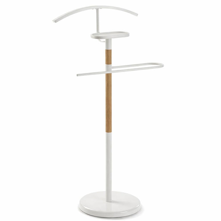 Herrendiener Mod. EIDE - Farbe Weiss und Holz - Mit oberer Kleiderstange und Hosenstange - 47 x 29 x