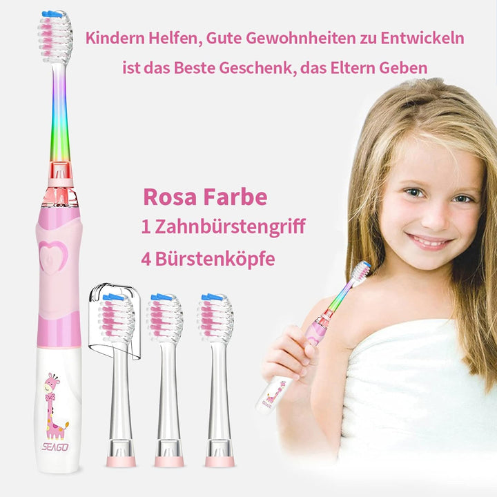 Seago Elektrische Zahnbürste Kinder ab 3-12 jahre Kinderzahnbürsten mit Farbigem Licht Smart Timer 4