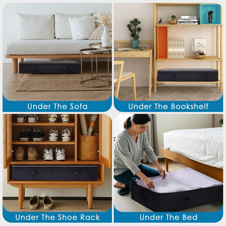 AIOR 6 Stück 90L Unterbettkommode mit Sichtfenster, Faltbare Unterbett-Aufbewahrungstasche Kleiderau