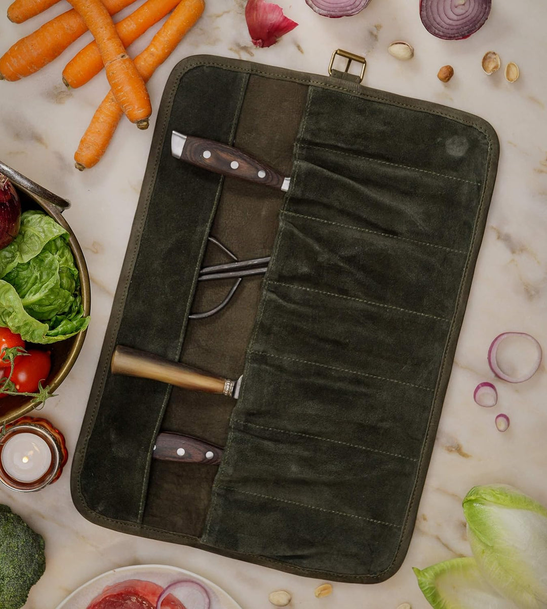Angus Stoke Messertasche Leder für Köche - Echt-Leder Kochmesserrolle – Messer Tasche verschliessbar