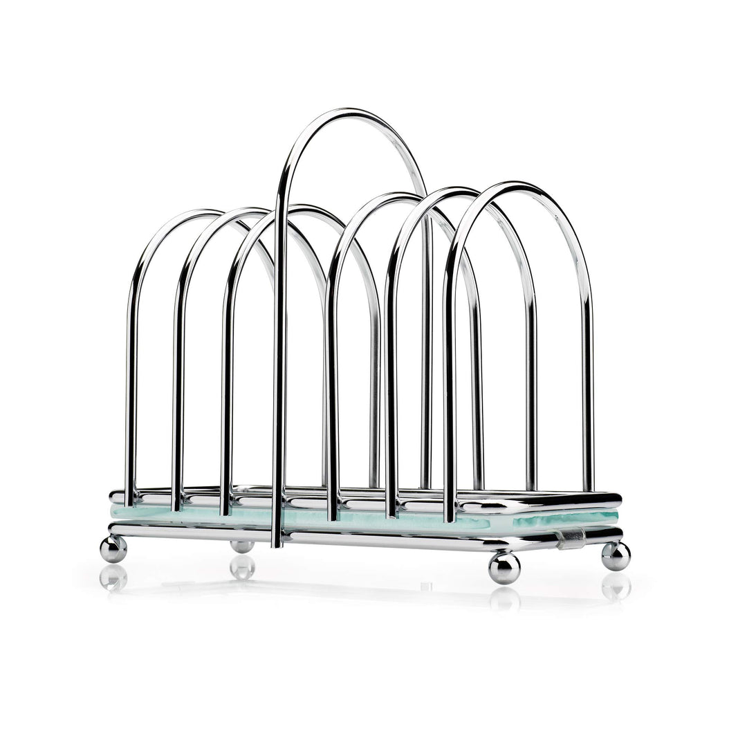 Kilo BA87 Toastständer aus Chrom mit 6 Scheiben im Art-Deco-Design mit mattiertem Glasboden, Kugelfü