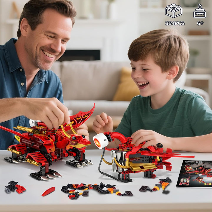 HOGOKIDS 5-in-1-Drachenroboter-Bauspielzeug mit 6 Lichtfarben und 5 Lichteffekten – 354PCS Roboter-S