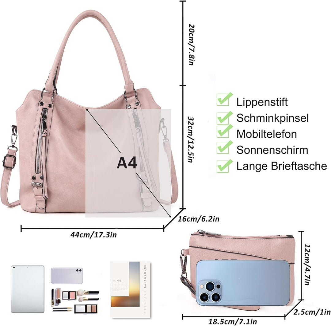 TANTOMI Handtasche Damen, Elegante Vintage Umhängetasche Gross, Weiche Schultertasche Set Damen Cros