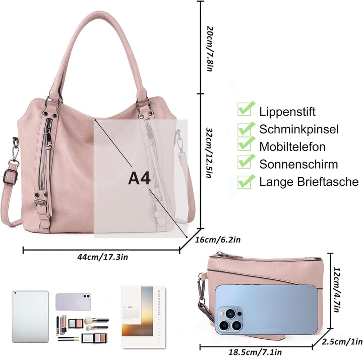 TANTOMI Handtasche Damen, Elegante Vintage Umhängetasche Gross, Weiche Schultertasche Set Damen Cros