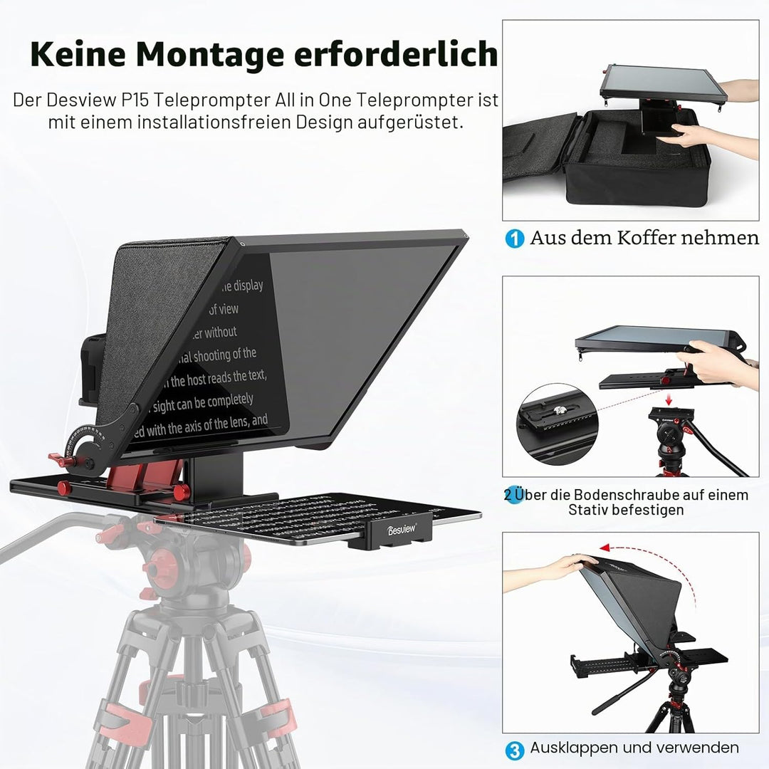 Desview P15 Aluminiumlegierung Hebbarer Teleprompter, 15 Zoll Prompter für iPad Tablet Smartphone DS
