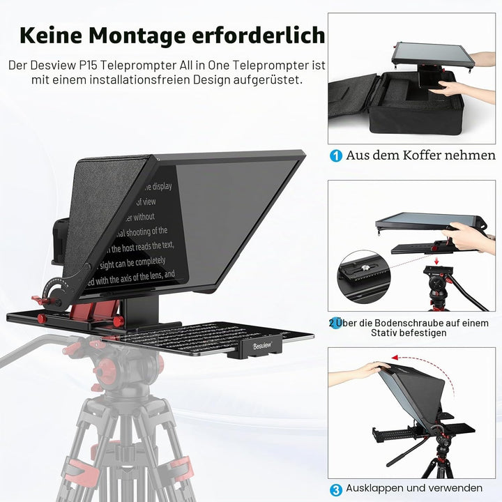 Desview P15 Aluminiumlegierung Hebbarer Teleprompter, 15 Zoll Prompter für iPad Tablet Smartphone DS