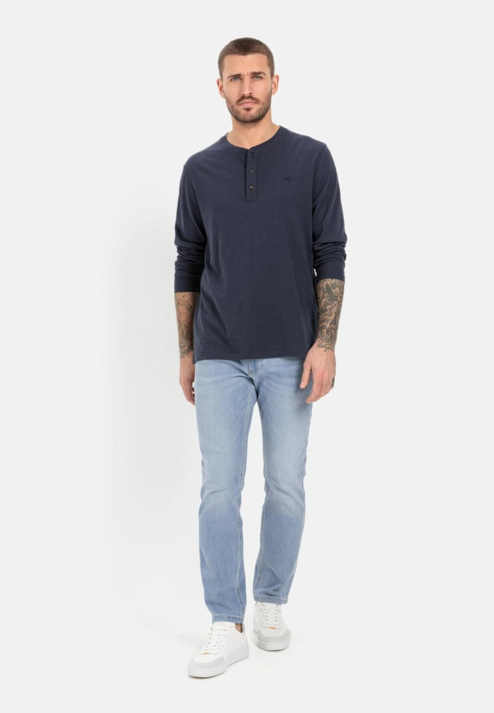 camel active Herren Langarm Henleyshirt aus Reiner Baumwolle L Dunkelblau, L Dunkelblau