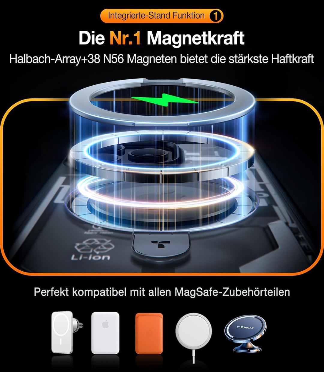 TORRAS Ostand All-in-One für iPhone 15 Pro Max Hülle für MagSafe (Stärkste Magnetkraft, Unsichtbarer