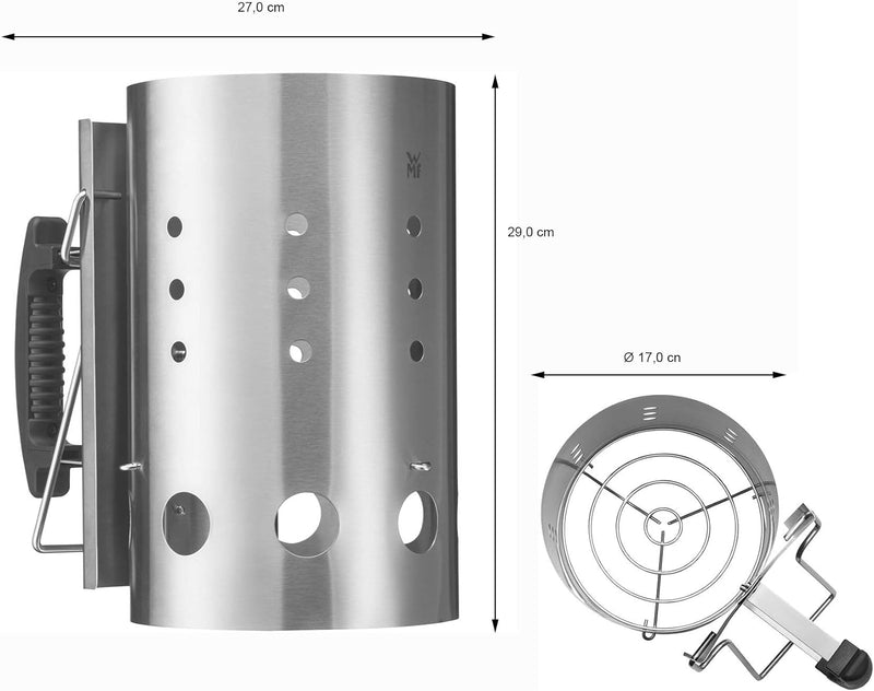 WMF BBQ Anzündkamin 29 x 17 x 27 cm, Grillkamin für Holzkohle oder Briketts, Edelstahl, Feuerkohlean