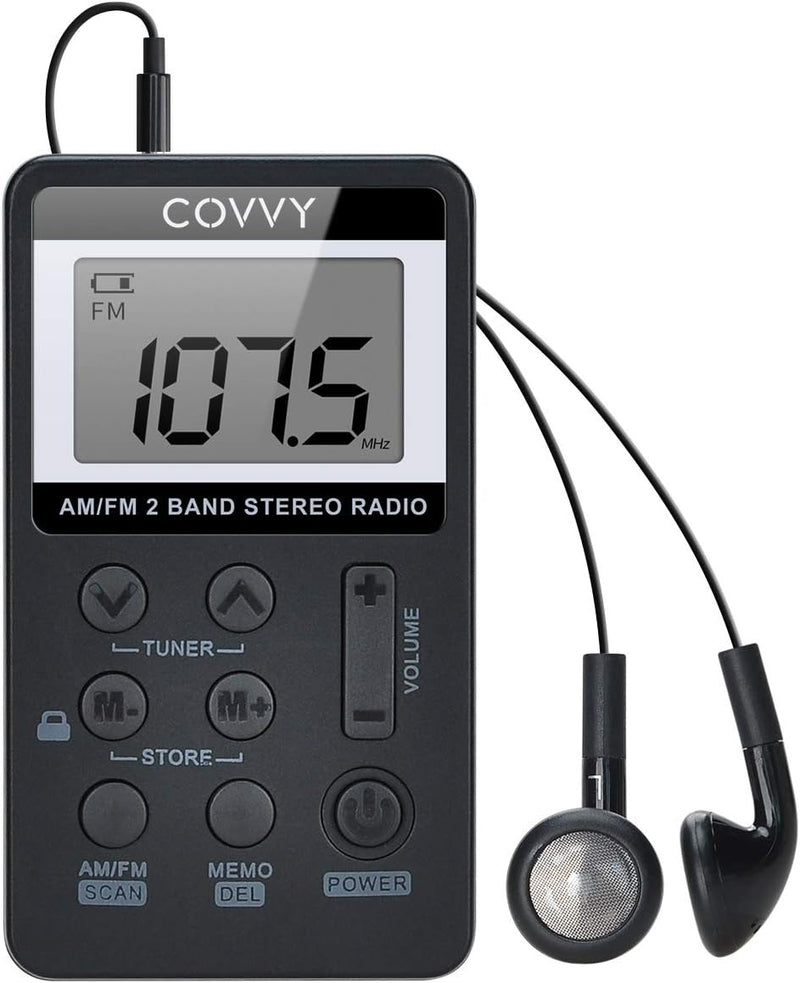 AM/FM Tragbares Radio,Covvy Digitales Pocket Mini Radio mit 500mAh 3.7V Wiederaufladbarer Akku und K