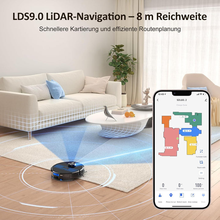 Lubluelu Saugroboter mit Wischfunktion, Verbesserte Version mit 5500Pa Saugkraft, Lasernavigation, 5