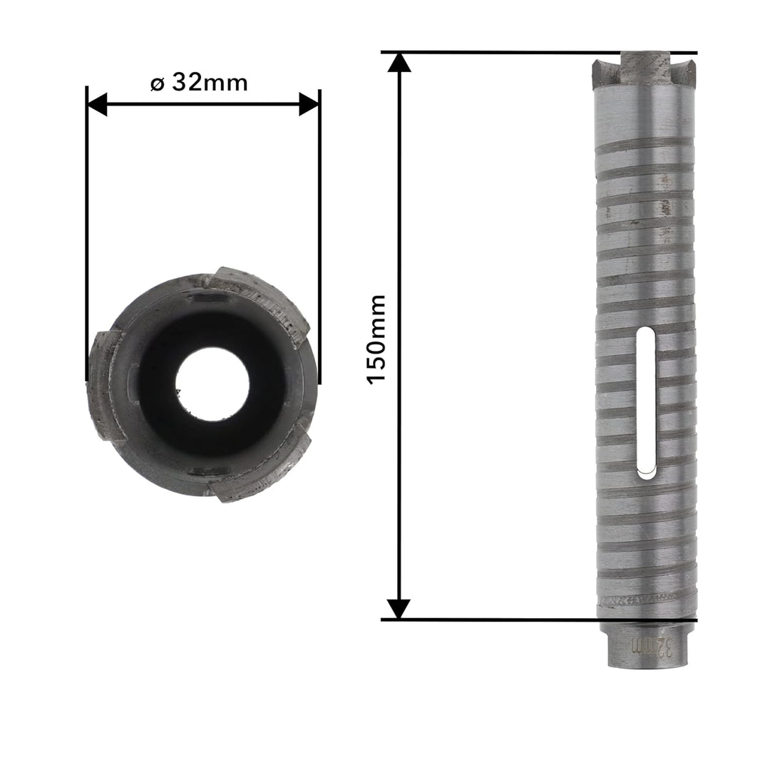 PRODIAMANT Diamant Bohrkrone ø 32mm Nutzlänge 150mm mit 6-Kant Adapter lasergeschweisst für trocken
