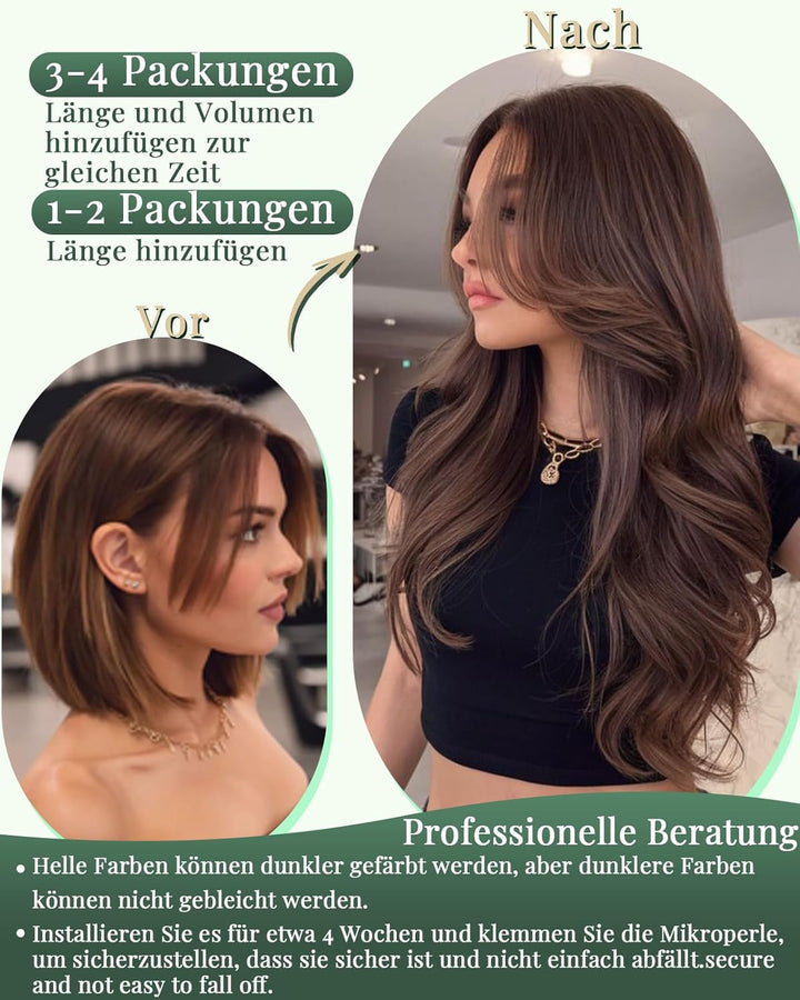 Ugeat 45cm Microring Haarverlängerung Echthaar Balayage Dunkelbraun zu Mittelbraun und Bleichblond 4