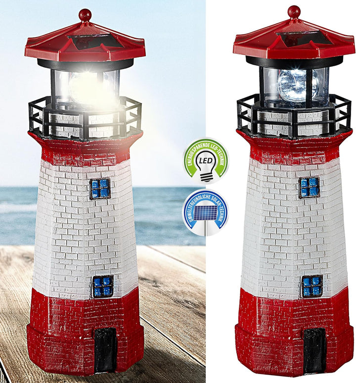 Cepewa LED Solar Leuchtturm | H28cm rot weiss | Gartendeko Leuchtfeuer Turm Leuchtfeuer Solarbeleuch