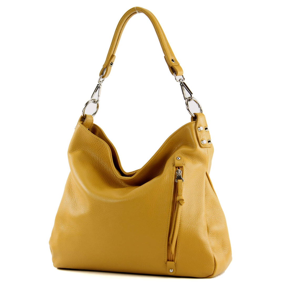 modamoda de - T183 - ital. Damen Schultertasche aus Leder Senfgelb, Senfgelb