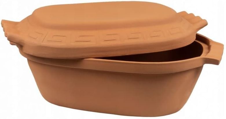 Keramiktopf Steingut Ton Topf Rund Brätertopf Dampf Garer Thermo Tontopf Terrakotta Keramik (6L), 6L