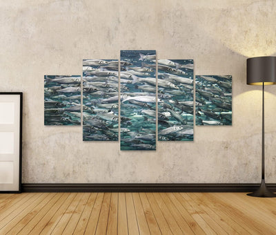 Bild auf Leinwand Makrele Viele Fische Unterwasseransicht Wandbild Poster Kunstdruck Bilder Format: