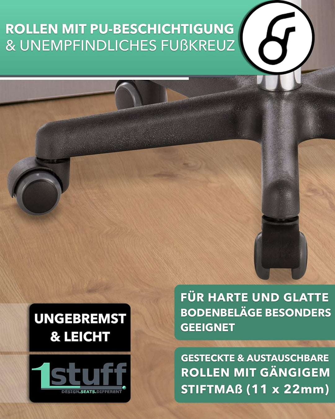 1stuff® Profi Rollhocker Drehhocker Squash - Sitzhöhe ca. 51-71cm - Arzthocker Arbeitshocker Bürohoc