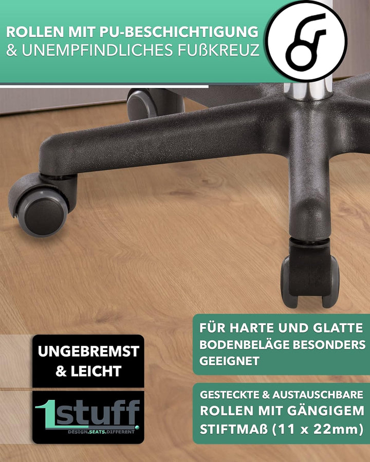 1stuff® Profi Rollhocker Drehhocker Squash - Sitzhöhe ca. 51-71cm - Arzthocker Arbeitshocker Bürohoc