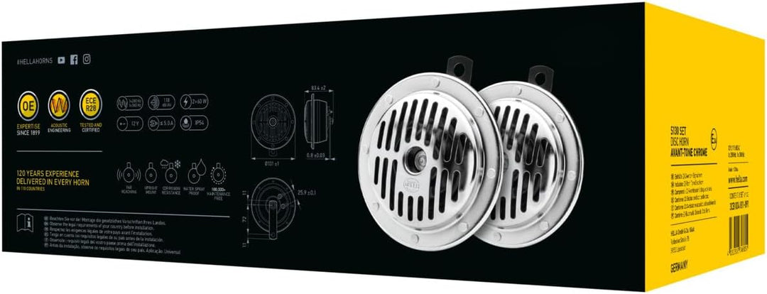 HELLA Horn - PERFORMANCE HORN S130 SET - 12V - 118dB(A) - Frequenzbereich: 280/380Hz - Tiefton/Hocht