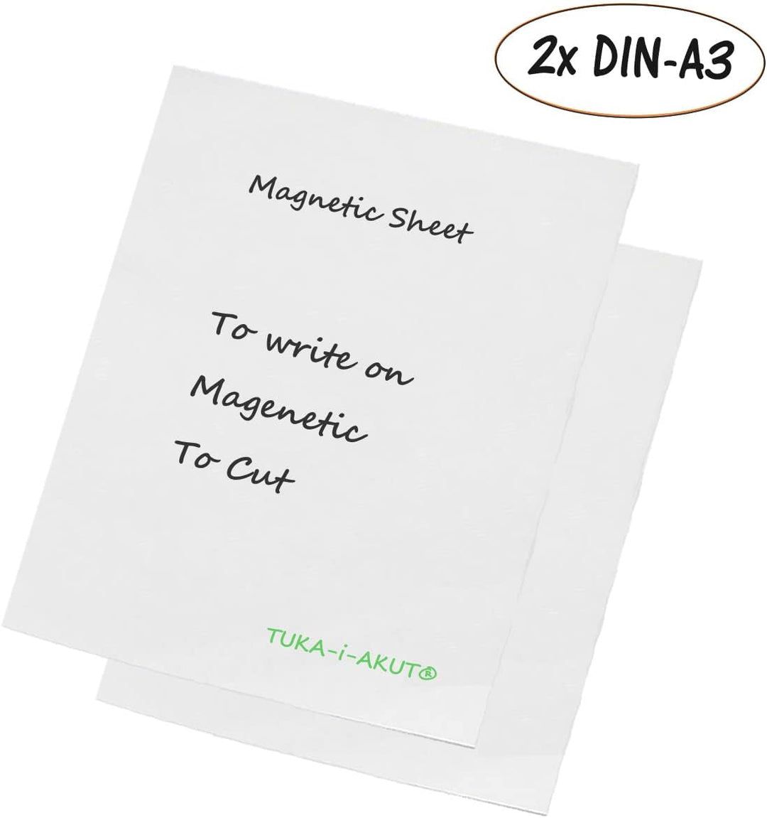 TUKA-i-AKUT 2x A3 Magnetfolie zum Beschriften und Zuschneiden, Flexibel Magnet Tafelfolie Magnetplät