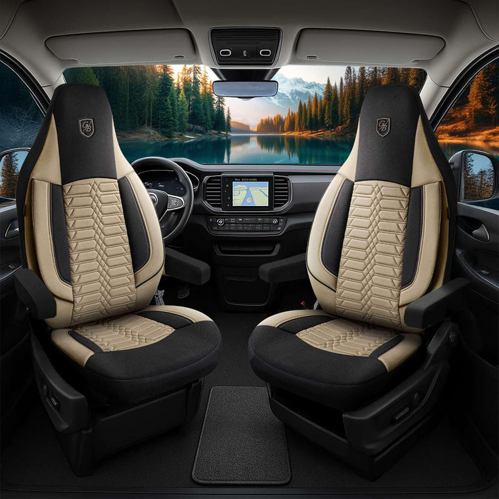 Autositzbezüge Universal für Wohnmobil & Caravan - Vordersitze Auto Sitzbezug Lacoste-Stoff, Beige-S