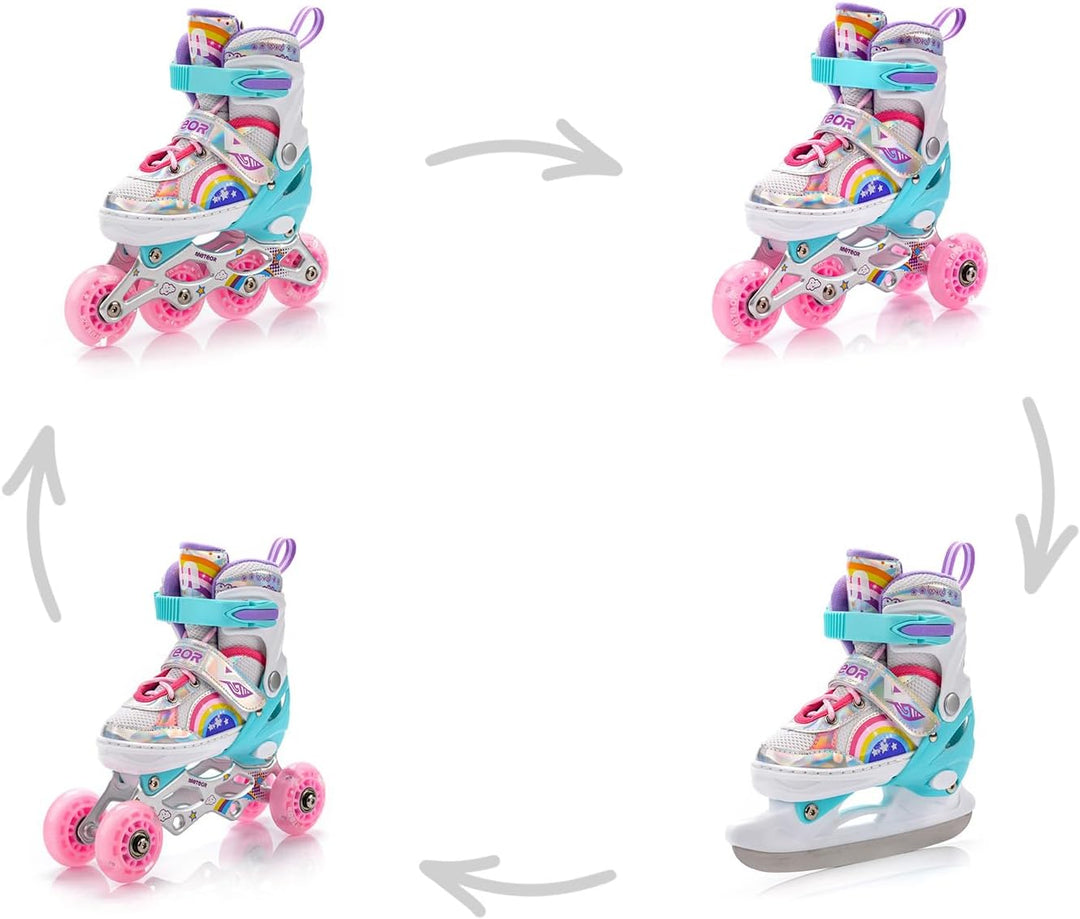 meteor® Inlineskates 4in1 Kinder Inliner Rollschuhe Roller Blades Quad Skates Carbon Kinder Inlinesk