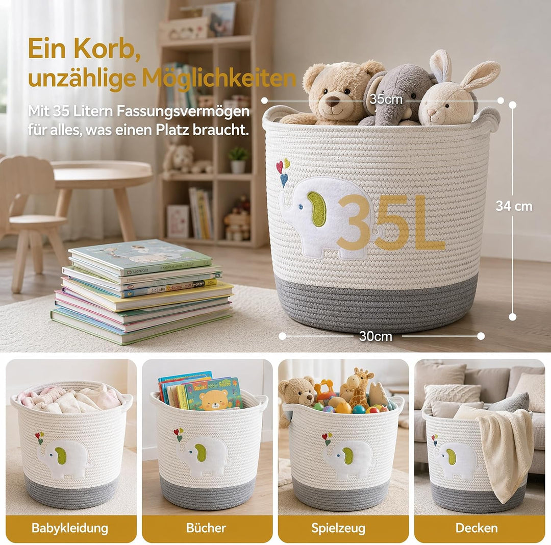 Aufbewahrungskorb Kinderzimmer Wickeltisch Organizer für Babys Kinder Spielzeug Korb, Elefanten-Deko