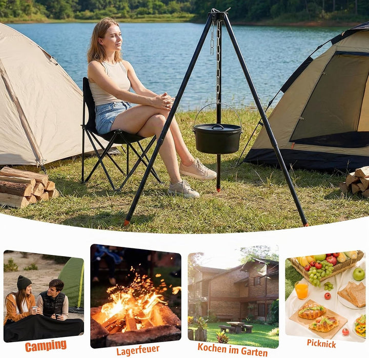 110CM Camping Stativ Lagerfeuer Kochen Stativ Outdoor Grillrost Stand Halterung Hängekette Verstellb
