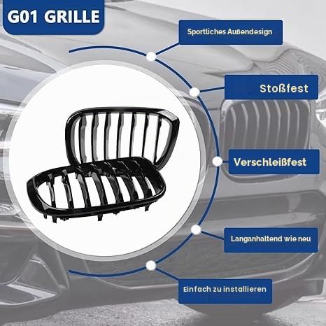 YIUBCZOQI G01 Kühlergrill für BMW X3 G01 2018-2021 X4 G02 2019-2021 Nieren Doppelsteg Sport Glanz Sc