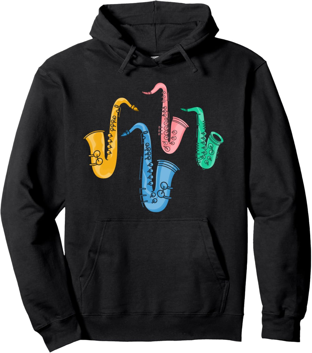 Jazz Musik Saxophonspieler Musiker Farbenfrohes Saxophon Pullover Hoodie